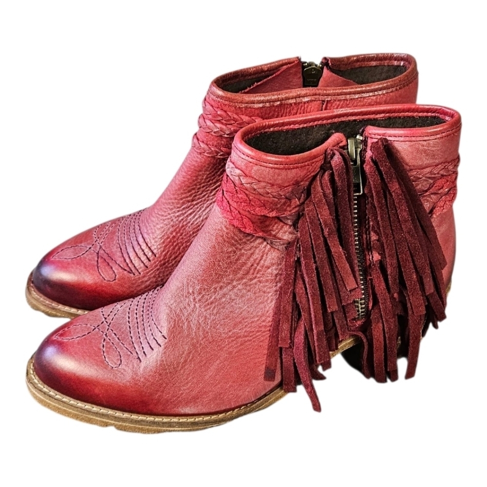 Circle G Fringed Red Leather Ankle Boots Ladies Western​​